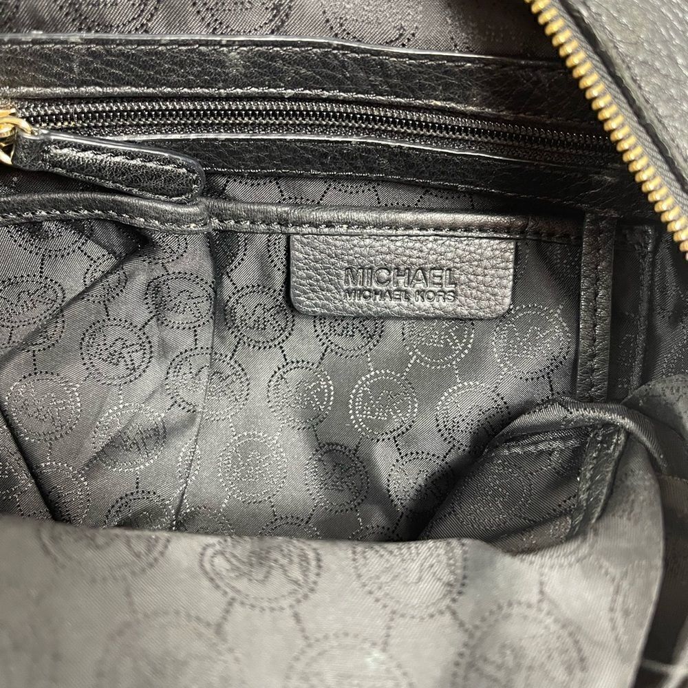 Michael Kors Black Pebble Leather Satchel with gold tone hardwares and accents. - Picture 13 of 16